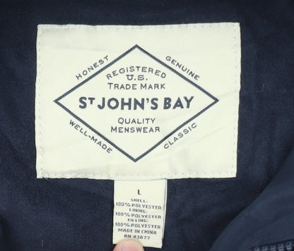 St John's Bay Men's Blue L Hooded Puffer Jacket Polyester Winter Coat
