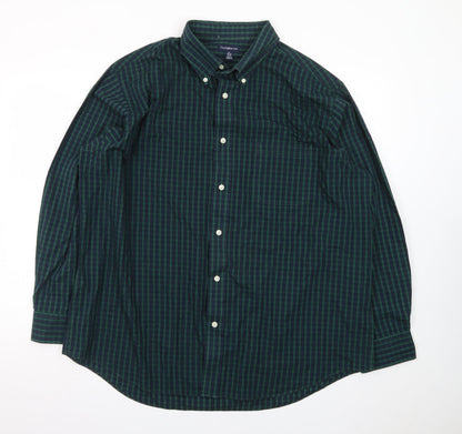 Croft & Barrow Men's Green Check Long Sleeve Cotton Polo Shirt XL