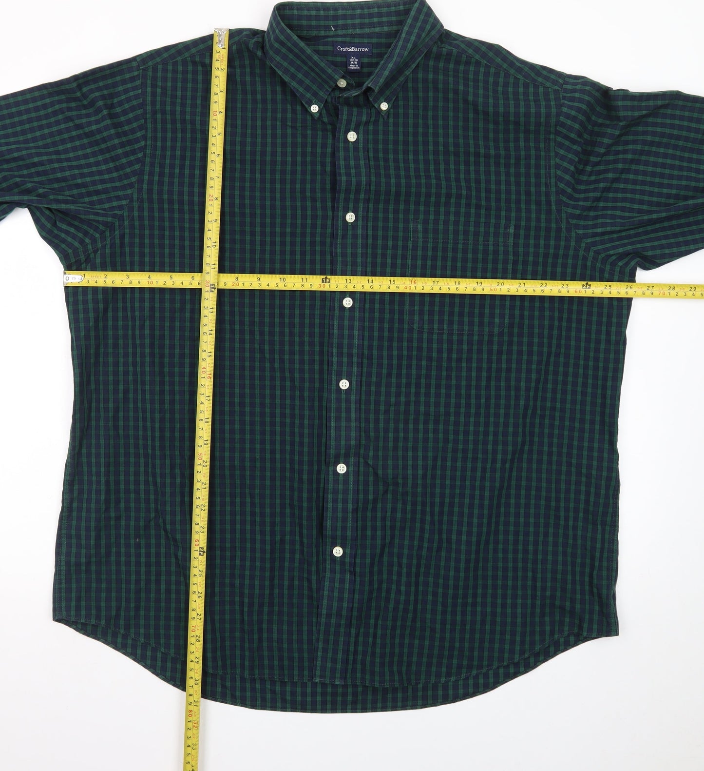 Croft & Barrow Men's Green Check Long Sleeve Cotton Polo Shirt XL