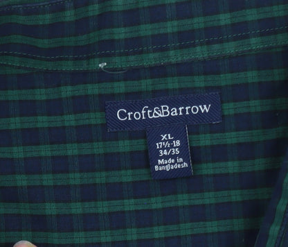 Croft & Barrow Men's Green Check Long Sleeve Cotton Polo Shirt XL