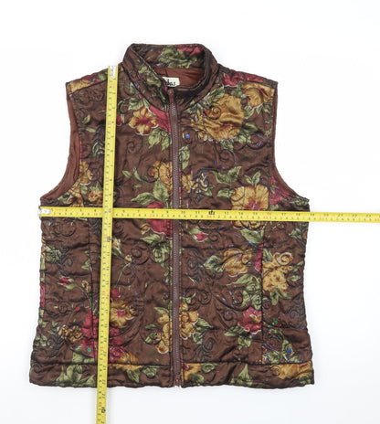 Lebas Women's Brown Floral Quilted Waistcoat M Regular Fit