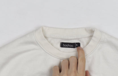 Boohoo Women Ivory DSGN Studio 2022 Pullover Sweatshirt Size S