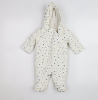 Marks and Spencer Unisex Baby White Floral Hooded Babygrow 0-3 Months
