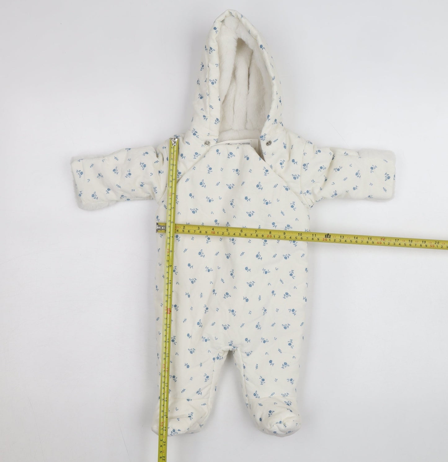 Marks and Spencer Unisex Baby White Floral Hooded Babygrow 0-3 Months