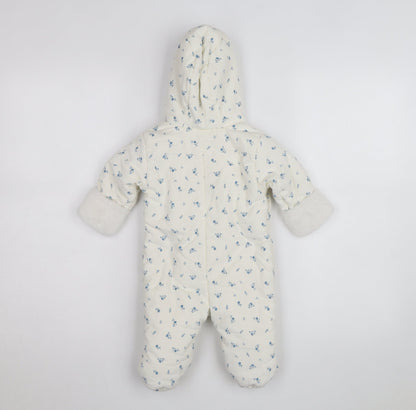 Marks and Spencer Unisex Baby White Floral Hooded Babygrow 0-3 Months