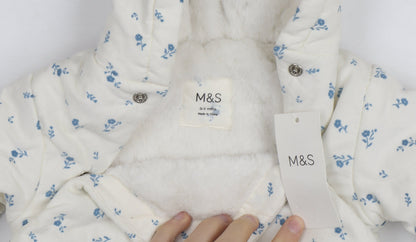 Marks and Spencer Unisex Baby White Floral Hooded Babygrow 0-3 Months