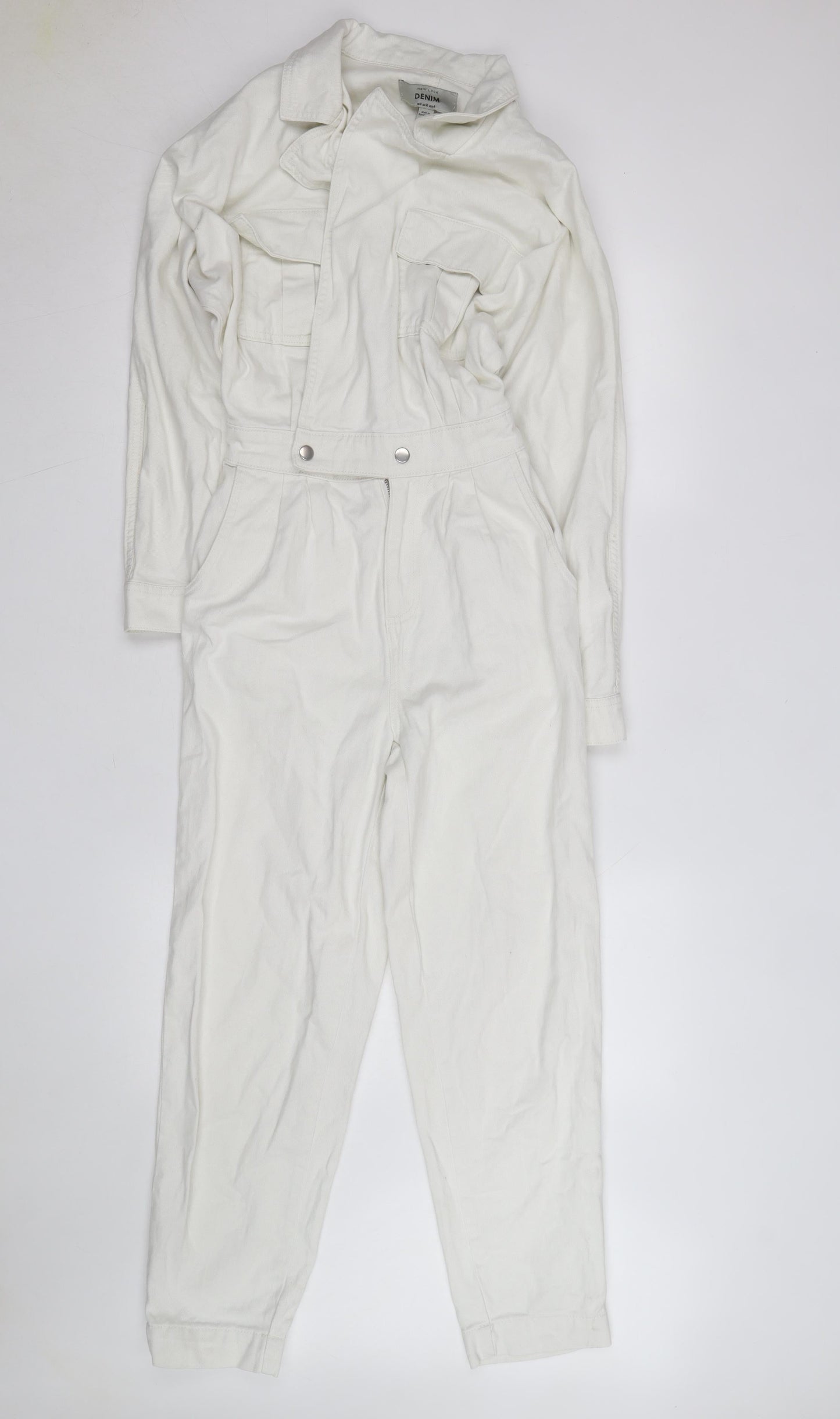 New Look Women’s White Denim Collared Jumpsuit Size 8