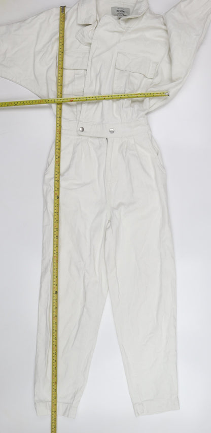New Look Women’s White Denim Collared Jumpsuit Size 8
