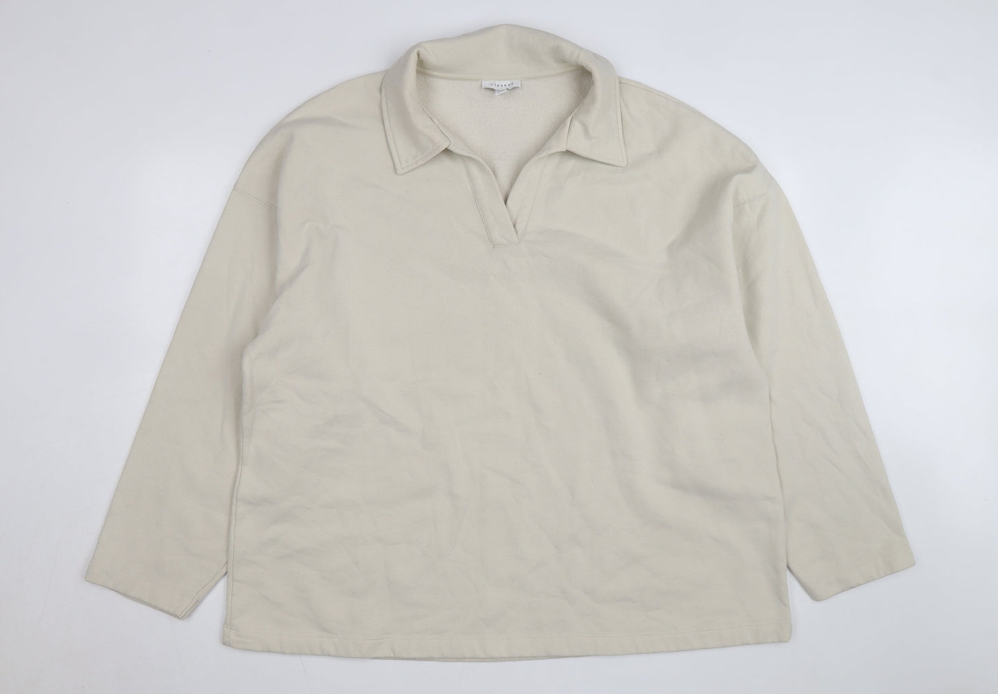 Topshop Women’s Beige Collared Henley Fleece Jumper Size L