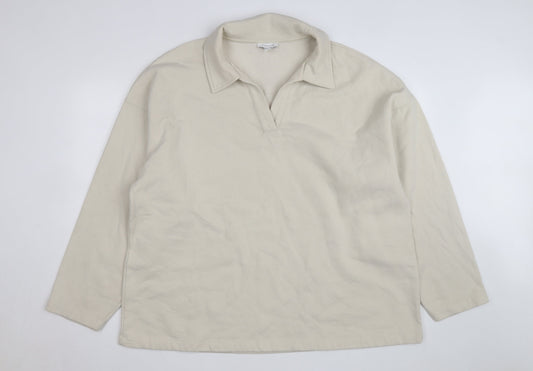 Topshop Women’s Beige Collared Henley Fleece Jumper Size L