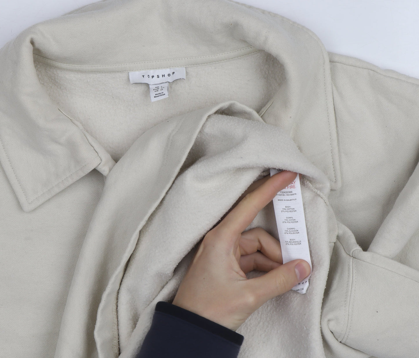 Topshop Women’s Beige Collared Henley Fleece Jumper Size L