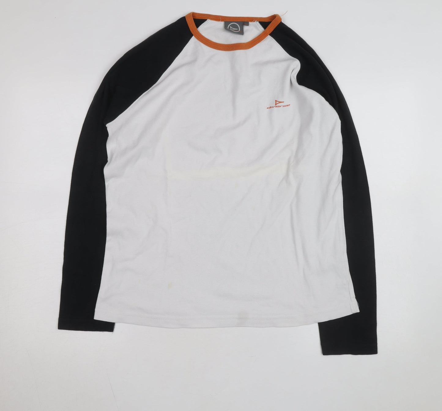 Diverse Men's White & Black Long Sleeve Crew Neck Raglan Top Size M