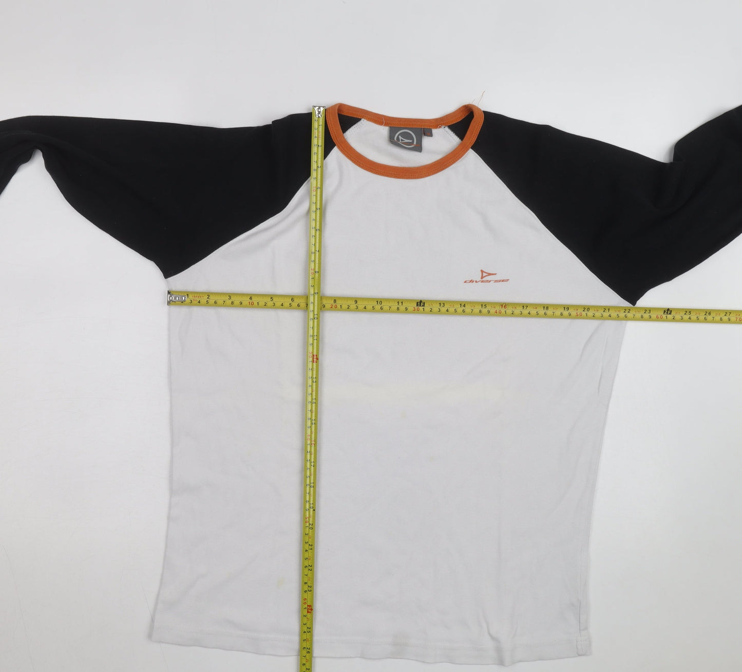 Diverse Men's White & Black Long Sleeve Crew Neck Raglan Top Size M