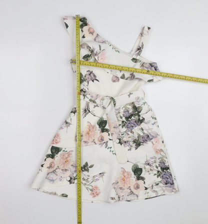 Lipsy Girls Ivory Floral One Shoulder Ruffle Fit & Flare Dress 9-10 Years