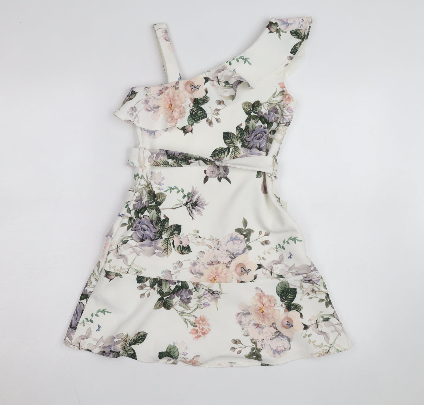 Lipsy Girls Ivory Floral One Shoulder Ruffle Fit & Flare Dress 9-10 Years