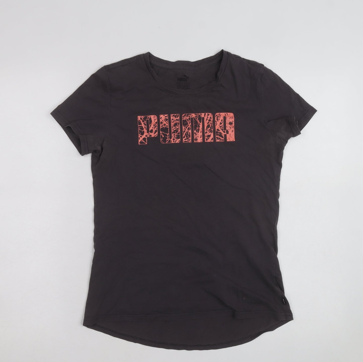 Puma Womens Black Graphic Logo T-Shirt Size 8 Slim Fit