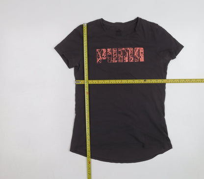 Puma Womens Black Graphic Logo T-Shirt Size 8 Slim Fit