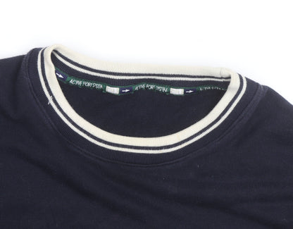 Marks & Spencer Men's Blue Crew Neck Logo Sweatshirt L