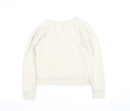 United Colors of Benetton Women Beige Natural Embroidered Pullover Sweatshirt Size M
