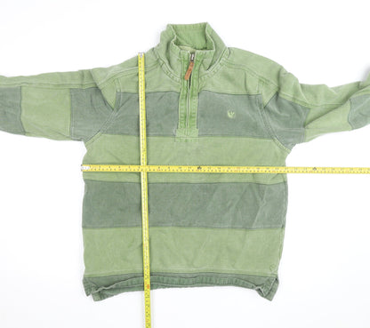 Fat Face Men's Green 1/4 Zip Striped Cotton Jacket M