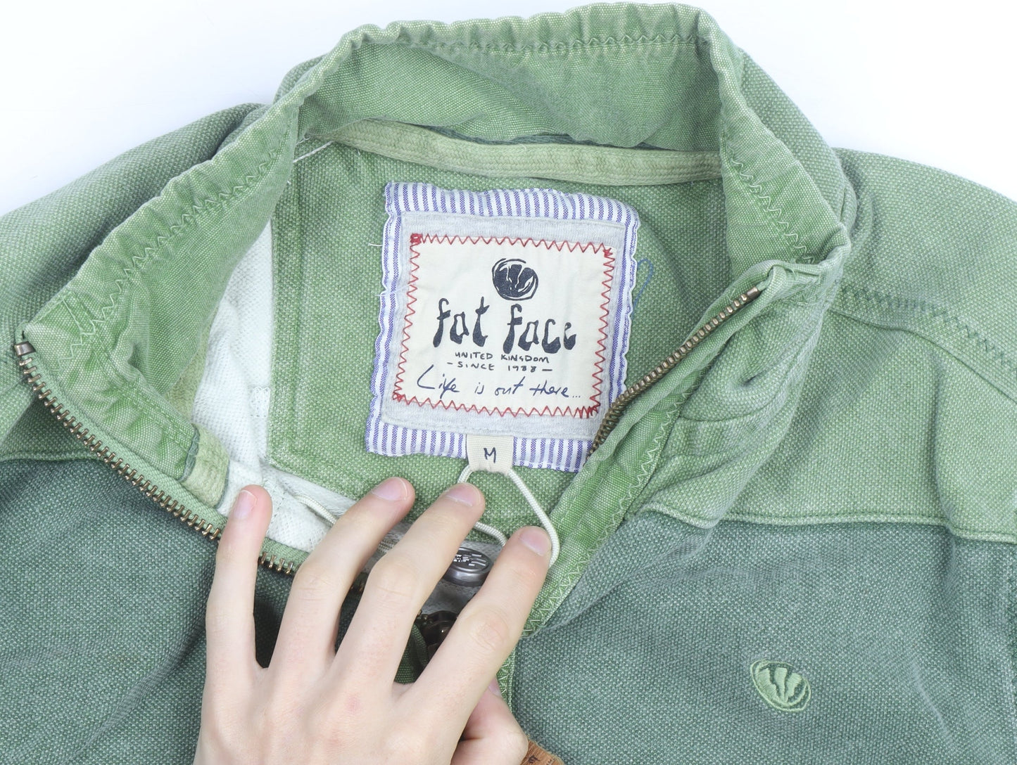 Fat Face Men's Green 1/4 Zip Striped Cotton Jacket M