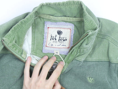 Fat Face Men's Green 1/4 Zip Striped Cotton Jacket M