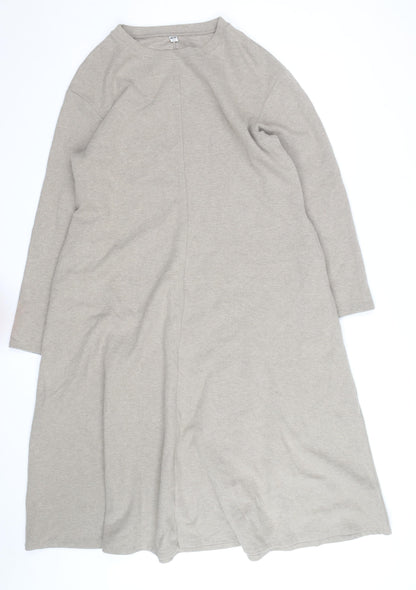 Uniqlo Women Beige Long Sleeve Midi Shift Dress L