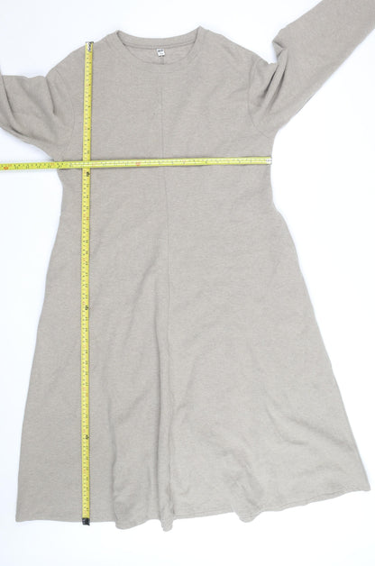 Uniqlo Women Beige Long Sleeve Midi Shift Dress L