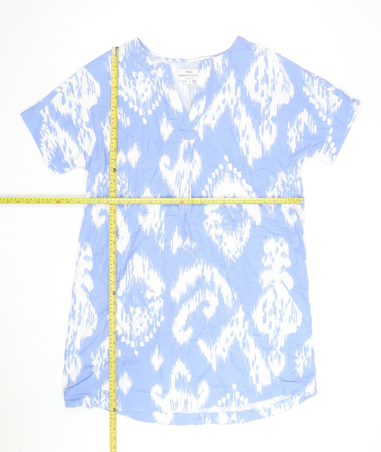 Marks and Spencer Women’s Blue Linen Shift Dress Size 14 Short Sleeve