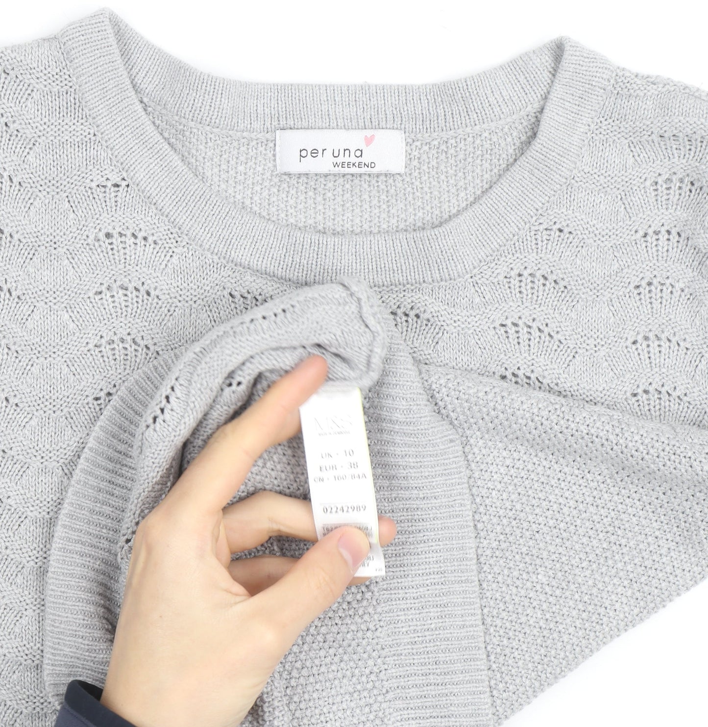 Marks and Spencer Per Una Grey Cotton Jumper Women Size 10 Crew Neck