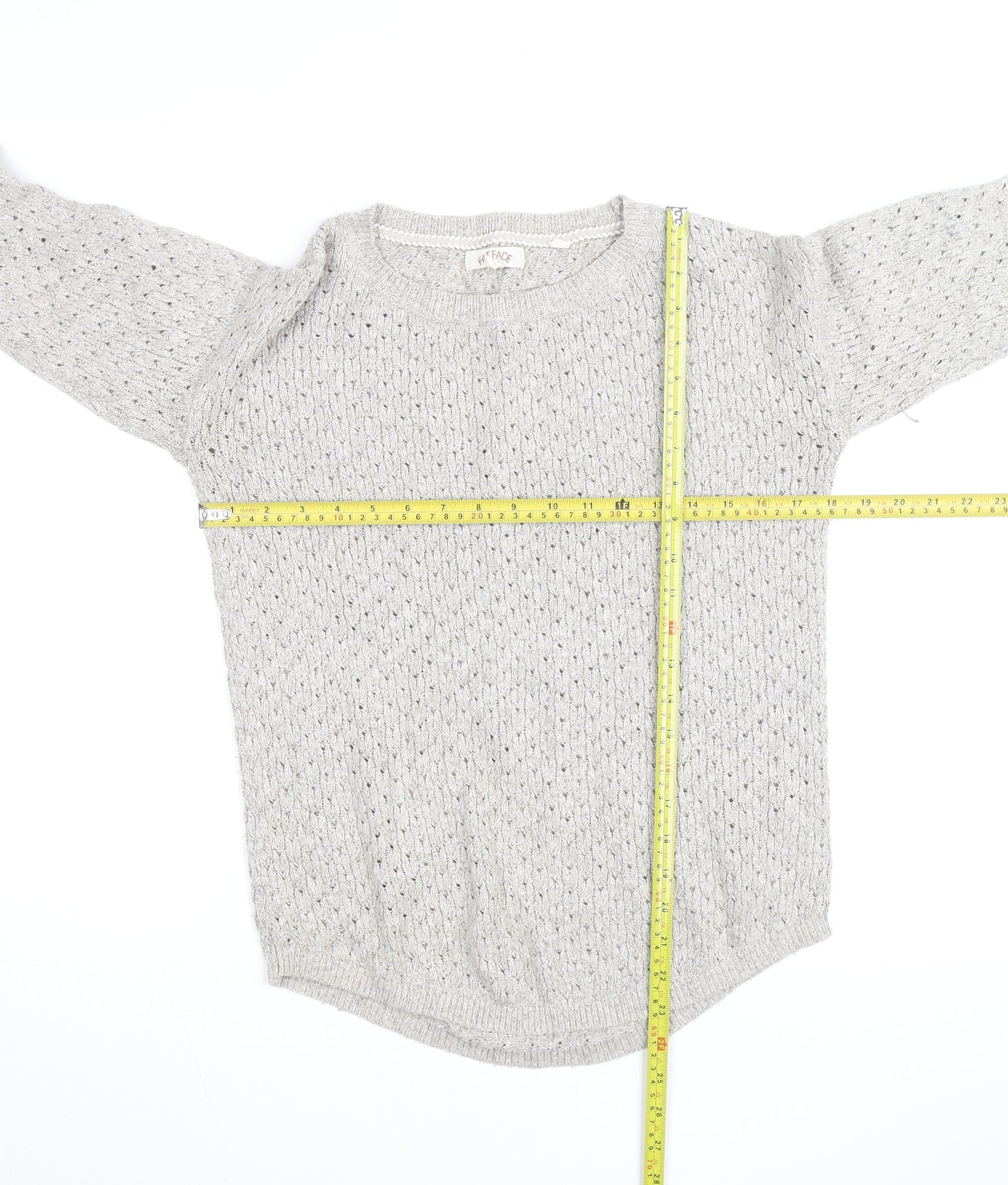Fat Face Women’s Grey Open-Knit Cotton Blend Jumper Size 8