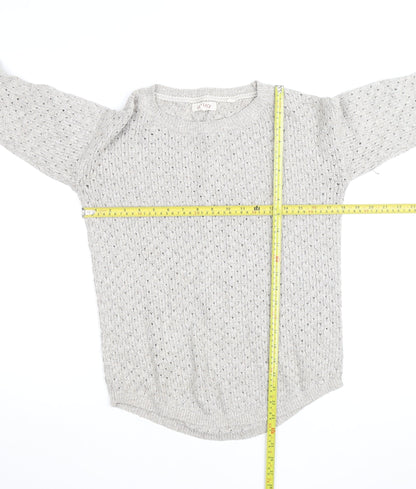 Fat Face Women’s Grey Open-Knit Cotton Blend Jumper Size 8