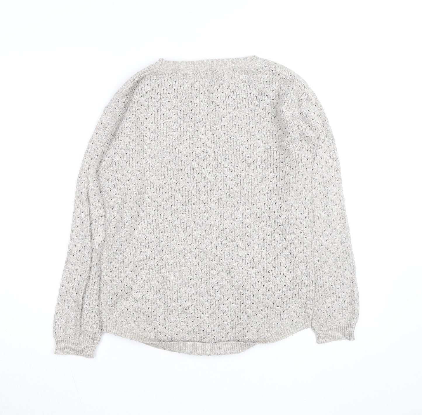 Fat Face Women’s Grey Open-Knit Cotton Blend Jumper Size 8