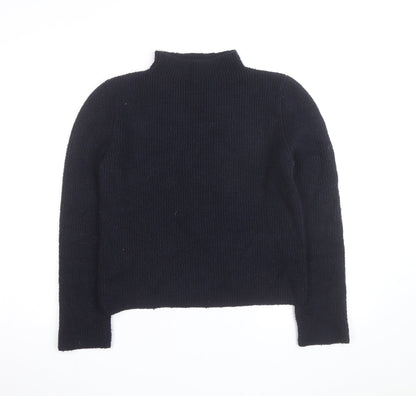 MNG Women Navy Blue Mock Neck Wool Blend Jumper Size L