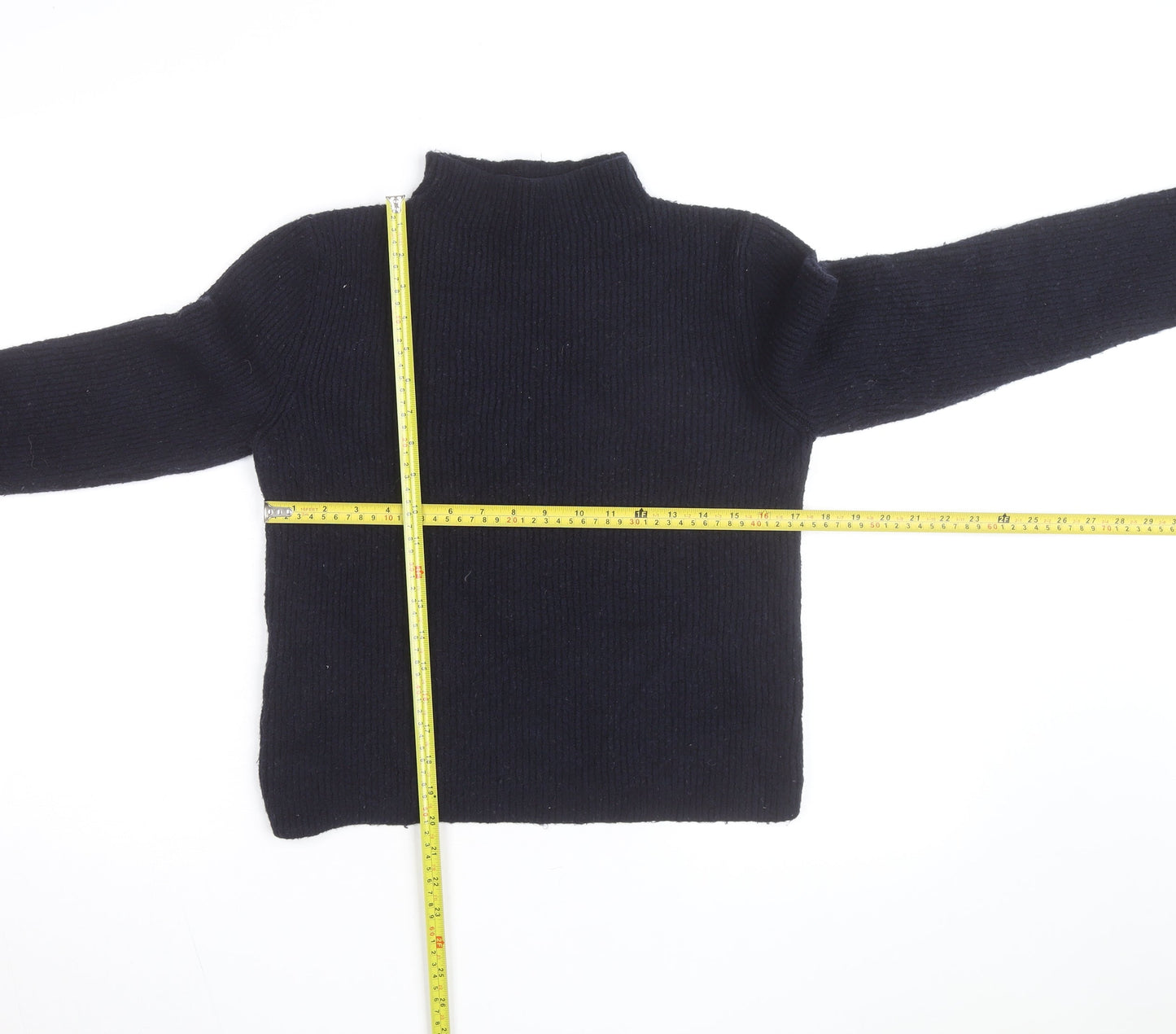 MNG Women Navy Blue Mock Neck Wool Blend Jumper Size L