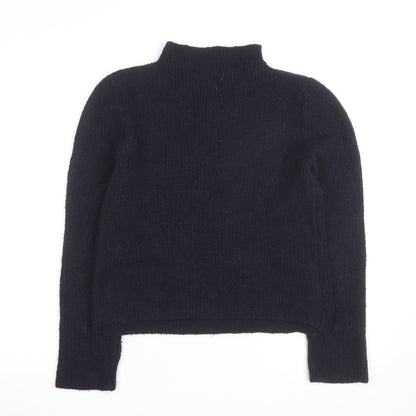 MNG Women Navy Blue Mock Neck Wool Blend Jumper Size L
