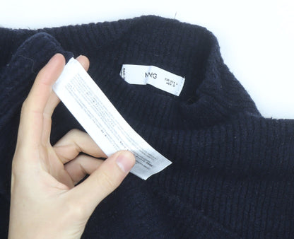 MNG Women Navy Blue Mock Neck Wool Blend Jumper Size L
