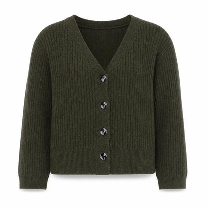 Topshop Women's Green V-Neck Ribbed Button Cardigan Size S