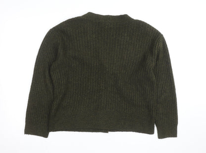 Topshop Women's Green V-Neck Ribbed Button Cardigan Size S