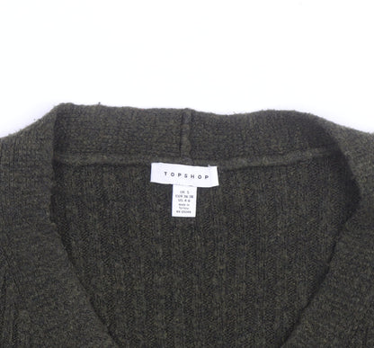 Topshop Women's Green V-Neck Ribbed Button Cardigan Size S
