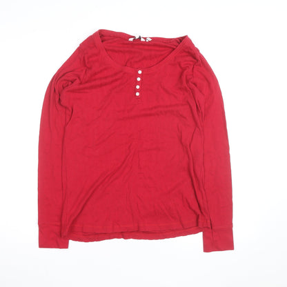 FatFace Women's Red Cotton Long Sleeve Button Scoop Neck Top Size 16