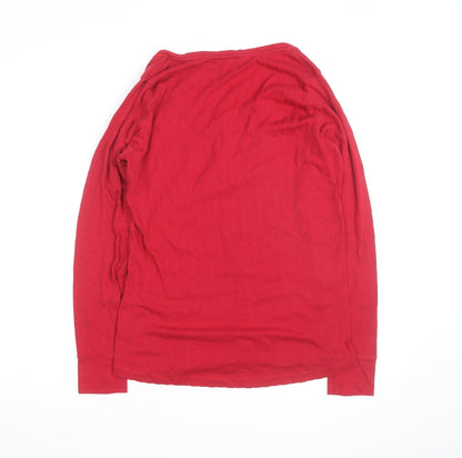 FatFace Women's Red Cotton Long Sleeve Button Scoop Neck Top Size 16
