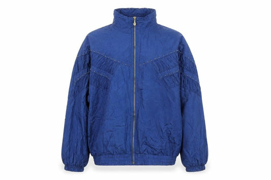 EVR Men's Blue Silk Studded Bomber Jacket L Vintage 80s Style