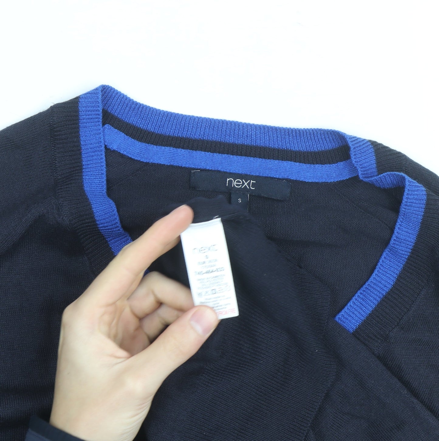 Next Men's Black V-Neck Cotton Jumper Size S