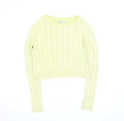 Bershka Women Yellow Cable Knit Crew Neck Jumper Size 12