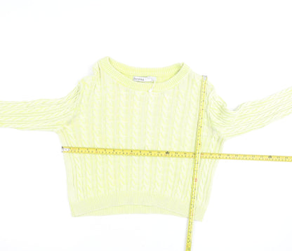 Bershka Women Yellow Cable Knit Crew Neck Jumper Size 12