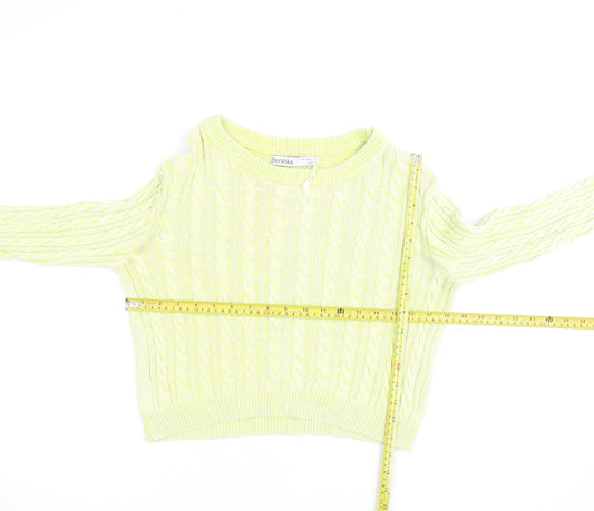 Bershka Women Yellow Cable Knit Crew Neck Jumper Size 12
