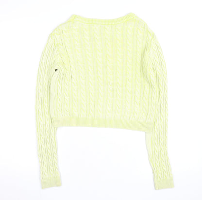 Bershka Women Yellow Cable Knit Crew Neck Jumper Size 12
