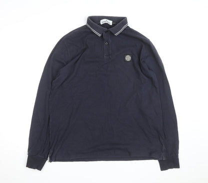 Stone Island Mens Navy Slim Fit Long Sleeve Polo Shirt Size L