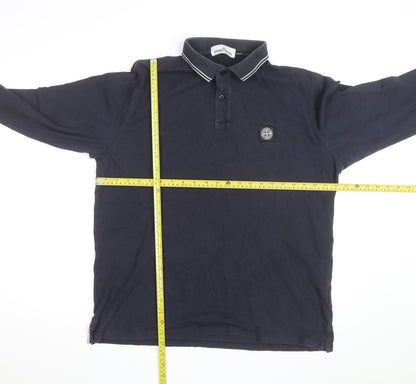 Stone Island Mens Navy Slim Fit Long Sleeve Polo Shirt Size L
